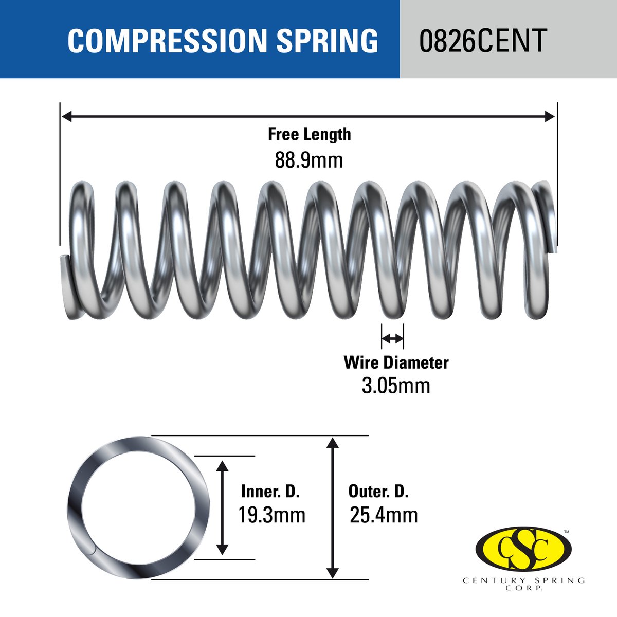 Century Spring Corp Compression Spring 2 Pack - 25 x 88mm - Steel - Du ...