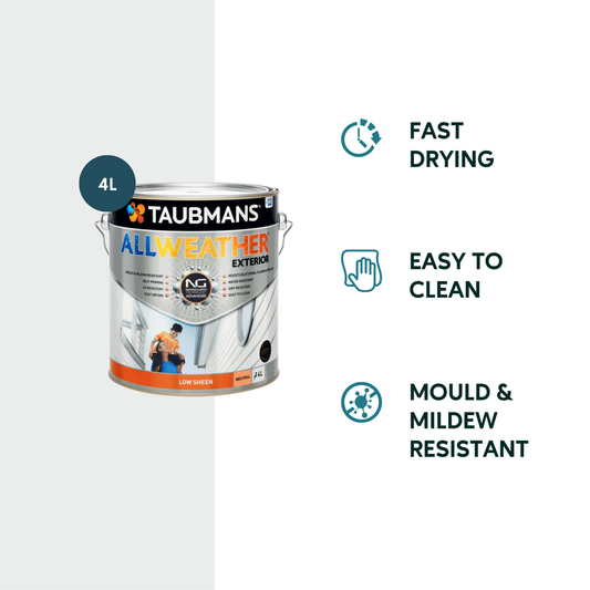 Taubmans 4L Neutral Low Sheen All Weather Exterior Paint - Mould Resistant - Fast Drying – view 2 - Auzzistore