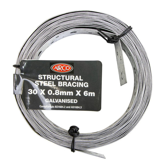 Airco Structural Galvanised Strapping 30mm x 0.8mm x 6m - Durable Bracing - Auzzistore