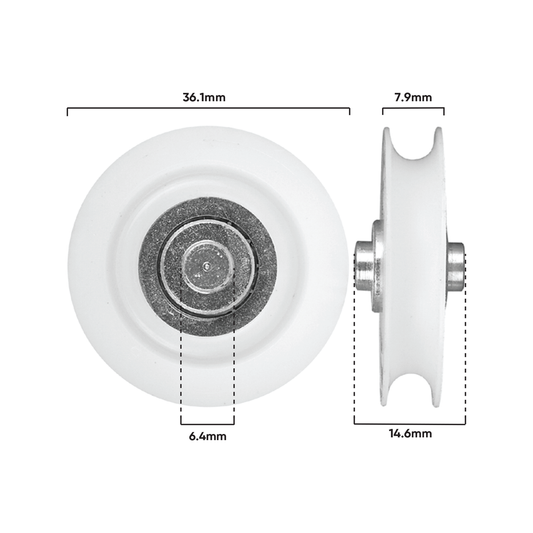 Rolltrak Nylon Concave Roller - 36mm - 25kg Capacity - White – view 2 - Auzzistore