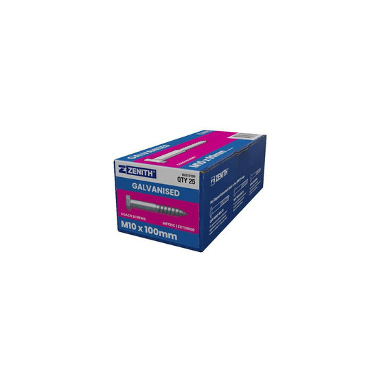 Zenith M10 Hex Head Coach Screws - 100mm - 25 Pack - Hot Dip Galvanised - Heavy-Duty - Auzzistore