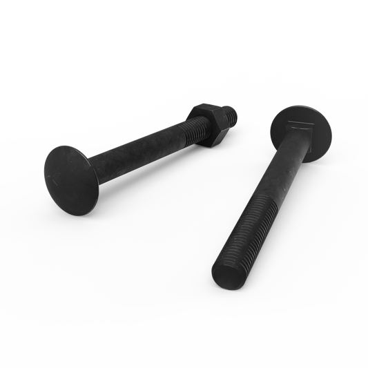 Zenith M10 Cup Head Bolts and Nuts - 100mm - Hot Dipped Galvanised Black - Coarse Thread - Secure Fastening - Auzzistore
