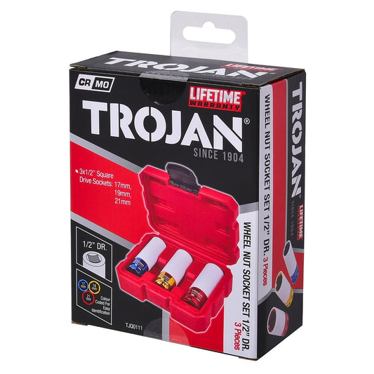 Trojan Wheel Nut Socket Set - 1/2" - Chrome Molybdenum - Heavy Duty Case - Auzzistore