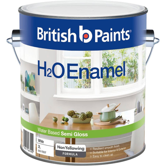 British Paints H2O Enamel - 2L - Water Based - Semi Gloss Finish - Auzzistore