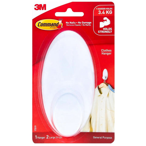 Command White Adhesive Clothes Hanger - 1 Pack - Plastic - Damage-Free - Auzzistore
