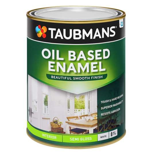 Taubmans 1L White Semi Gloss Oil Based Enamel - Durable Finish - 1L - Auzzistore