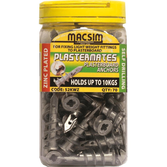 Mascim 45mm Plasterboard Zinc Anchor 70 Pack - Metal - Durable - Easy Use - Auzzistore