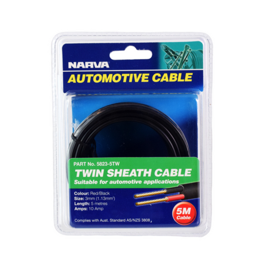 Narva Twin Sheath Cable - 3mm - Red/Black - 10A 5M - Auzzistore