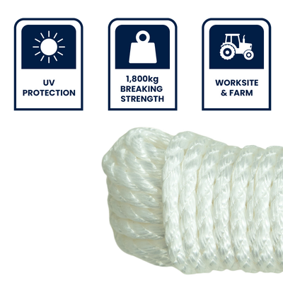 Grunt 12mm x 20m White Super Silver Rope - Durable Polypropylene - UV Safe