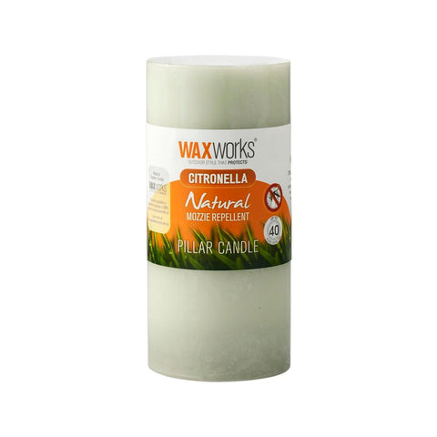 Waxworks 15cm Green Citronella Pillar Candle - Mosquito Repellent - 40 Hours Burn - Auzzistore