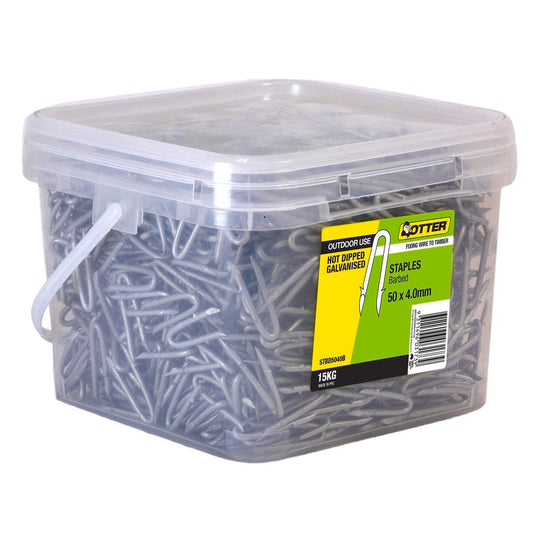 Otter Galvanised Staples - 50mm x 4mm - Hot Dipped - Barbed Shank - 15kg - Auzzistore