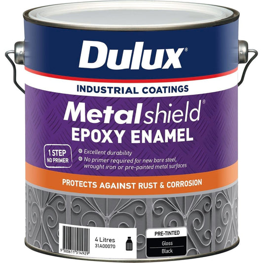 Dulux Metalshield Epoxy Enamel Gloss Paint Black 4L Durable Finish - Auzzistore
