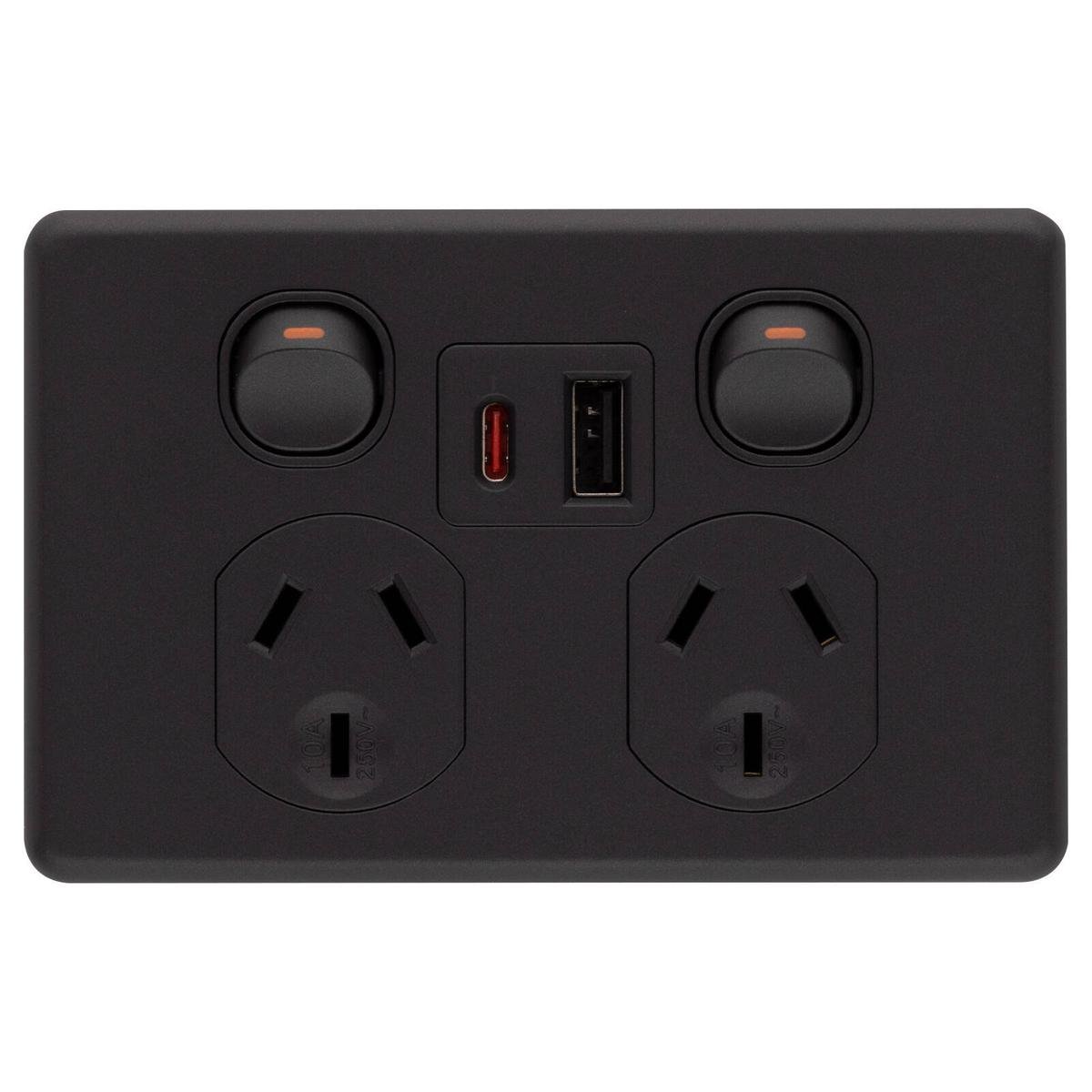 Deta x6 Matte Black Double Power Point – USB A+C PD 20W – Auzzi Store