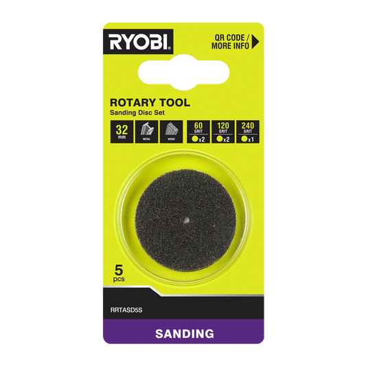 Ryobi 32mm Sanding Disc Set - 5 Piece - Aluminium Oxide - Grit 60/120/240 - Auzzistore