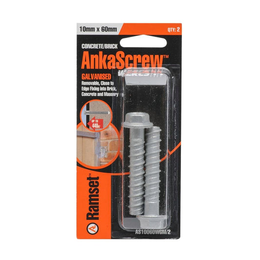 Ramset Ankascrew 10 x 60mm Galvanised Masonry Anchor 2 Pack - Auzzistore