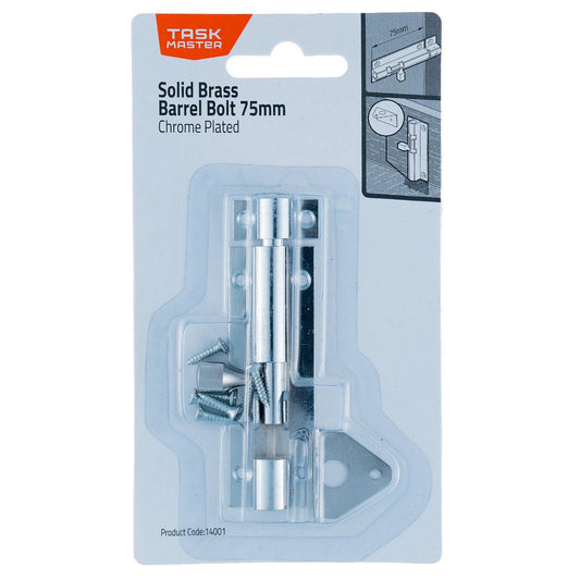 Taskmaster 75mm Chrome Plated Barrel Bolt - Solid Brass Security Solution - Auzzistore