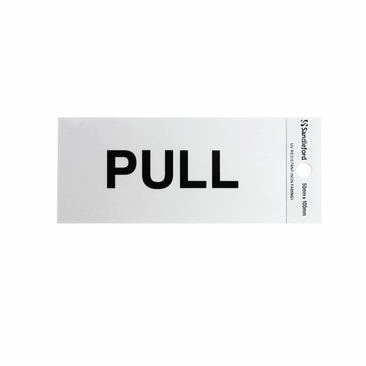 Sandleford Pull Sign - 100 x 50mm - Silver - Self Adhesive - Auzzistore