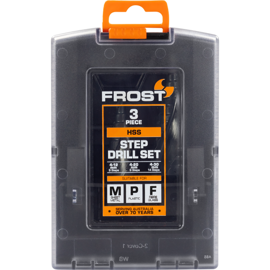 Frost 3 Piece HSS Step Drill Set - 143mm - High-Speed Steel - Orange - Precision Drilling