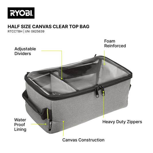 Ryobi Half Size Clear Top Traxx Canvas Bag - 240mm x 170mm x 440mm - Water-Resistant – view 2 - Auzzistore