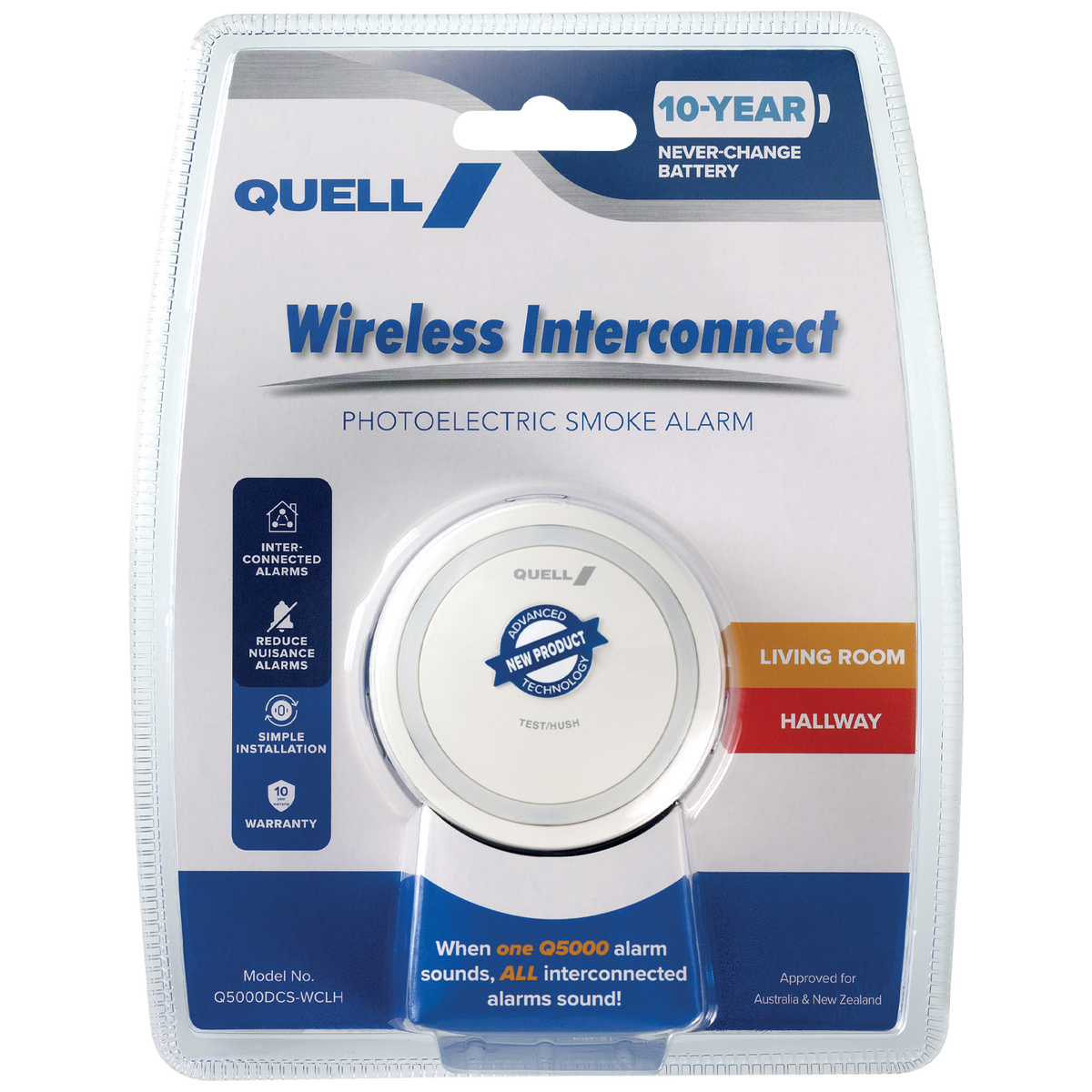 Quell Q5000 Wireless Interconnect Photoelectric Smoke Alarm - 78mm x 78mm - Reliable Safety
