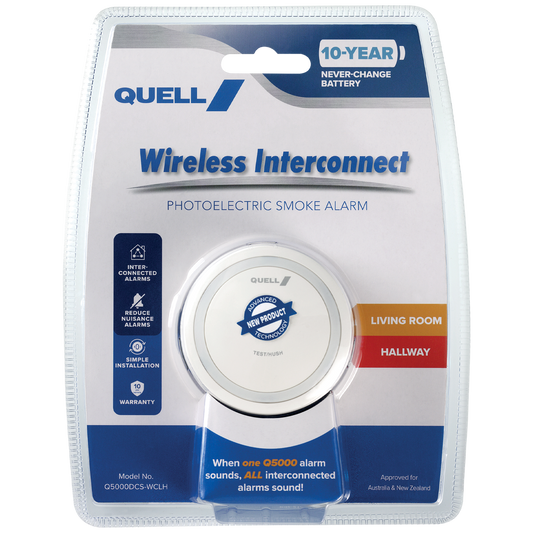 Quell Q5000 Wireless Interconnect Photoelectric Smoke Alarm - 78mm x 78mm - Reliable Safety - Auzzistore