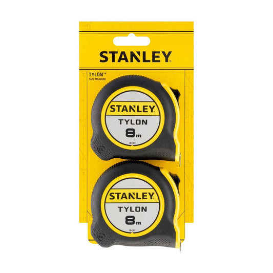 Stanley Tylon Tape Measure Twin Pack - 2 x 8m - Black and Yellow - Durable - Auzzistore