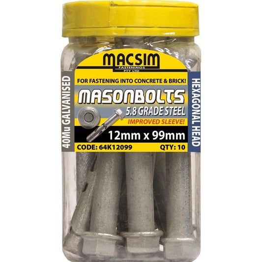 Macsim Fasteners 12 x 99mm Galvanised Sleeve Anchor 10 Pack - Auzzistore