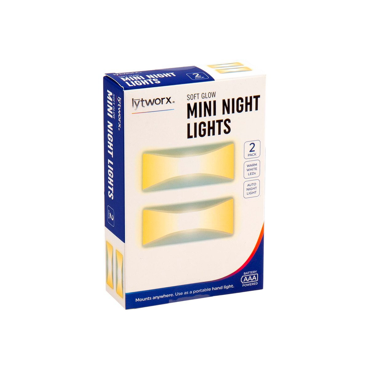 Lytworx Soft Glow Mini Night Lights 2 Pack - Compact 60mm x 100mm - White