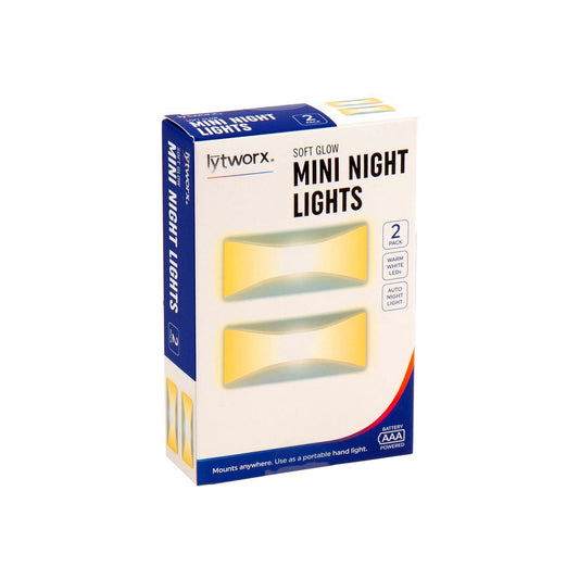 Lytworx Soft Glow Mini Night Lights 2 Pack - Compact 60mm x 100mm - White