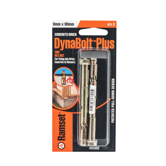 Ramset DynaBolt Plus 8mm Hex Nut Bolt 2 Pack Gold Zinc Steel - Auzzistore