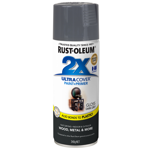 Rust-Oleum 2X Ultra Cover Gloss Dark Grey Spray Paint 340g Durable Finish