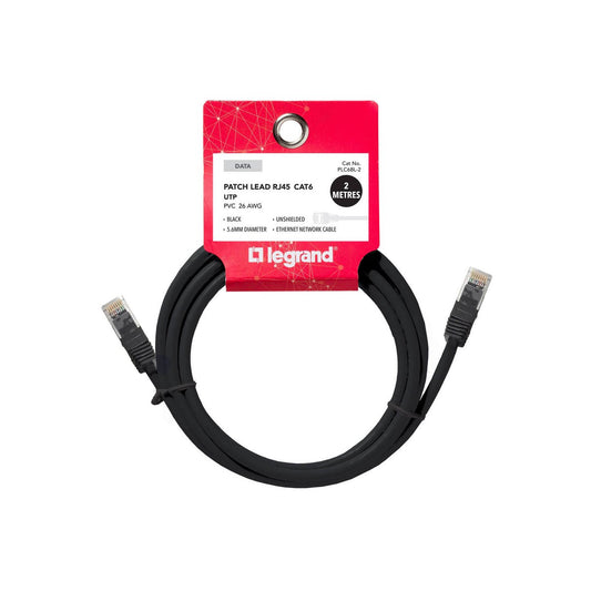 Legrand 2m Cat6 RJ45 UTP Patch Lead - Black - High-Speed Network Connectivity