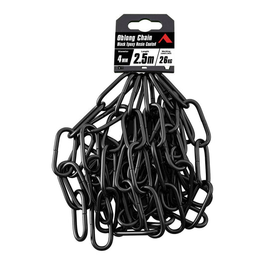 Pinnacle Black Matte Oblong Chain 4mm x 2 5m - 26kg Load Rating - Decorative Use - Auzzistore