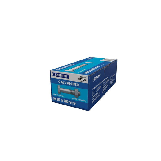 Zenith Hot Dip Galvanised Hex Head Bolts M10 x 60mm 25 Pack - Auzzistore