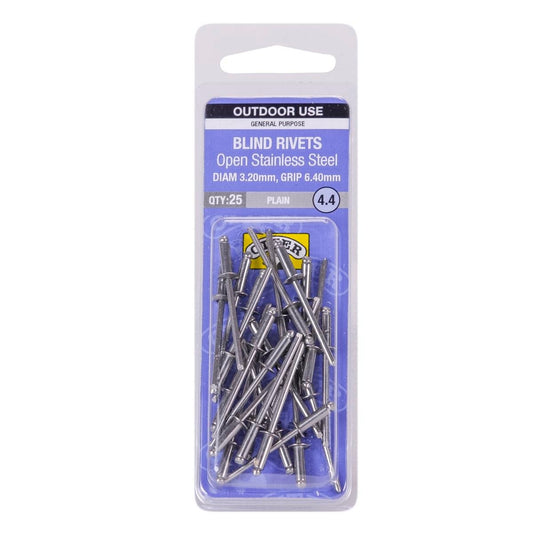 Otter Open Stainless Steel Blind Rivets 2x6 4mm 25 Pack Durable - Auzzistore