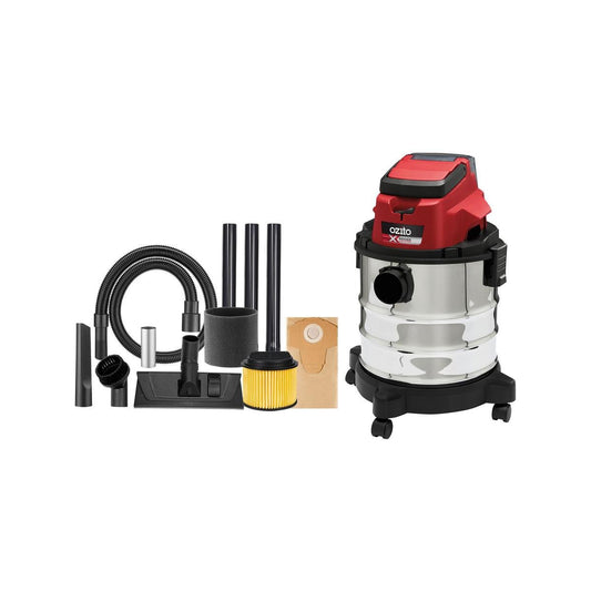 Ozito PXC 18V Wet and Dry Vacuum Cleaner 18L - Stainless Steel - Red/Silver/Black - Auzzistore