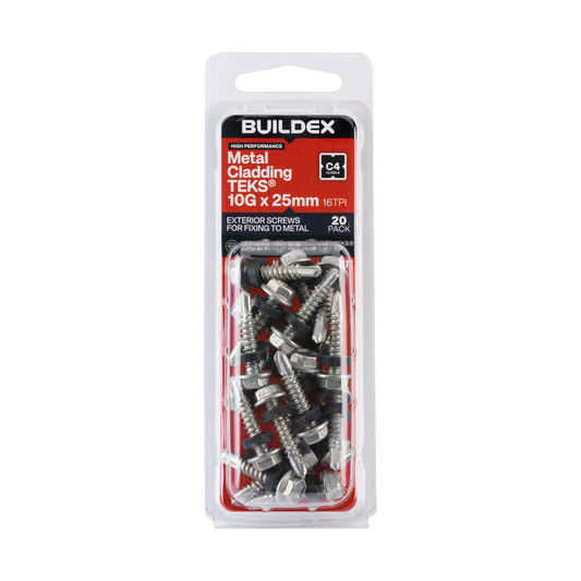 Buildex Teks Screws - 10g x 25mm - Class 4 - 20 Pack - Self-Drilling - Corrosion Resistant - Auzzistore