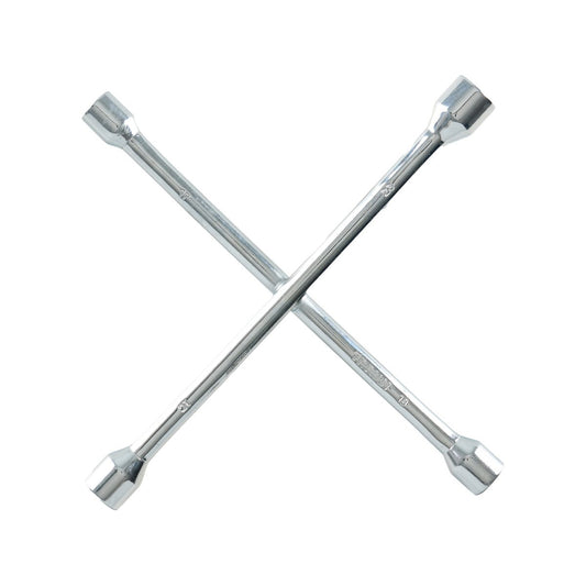 Trojan 4 Way Wheel Brace - 4 Socket Sizes - Durable Carbon Steel - 380mm x 60mm x 420mm