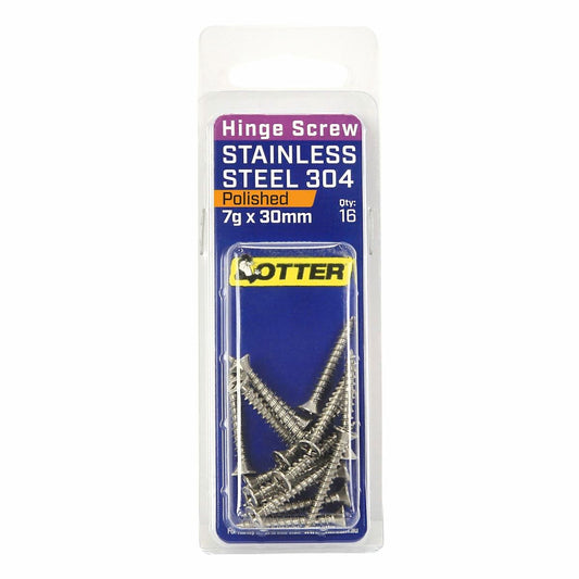 Otter 7 x 30mm Polished Stainless Steel 304 Hinge Screws - 16 Pack - Auzzistore