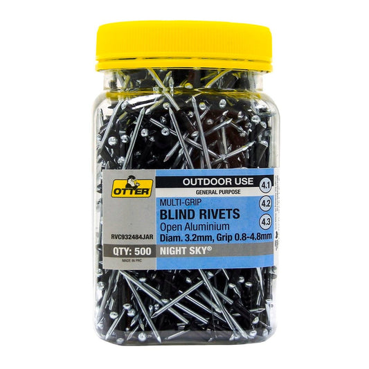 Otter Night Sky Multi Grip Open Aluminium Blind Rivets 500 Pack - 3.2 x 0.8-4.8mm - Auzzistore