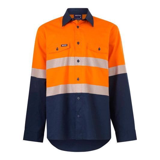 Citeco Long Sleeve Taped Shirt Hi Vis Size S - Orange Navy - UPF 50+
