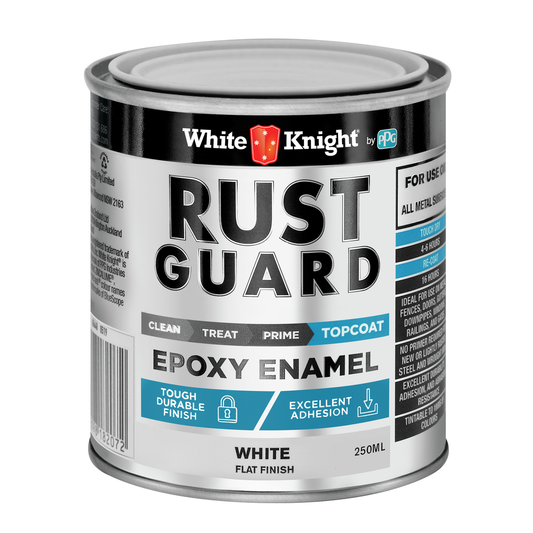 White Knight Rust Guard 250ml Epoxy Enamel Paint - White Flat - UV Resistant - 0.25L - Auzzistore
