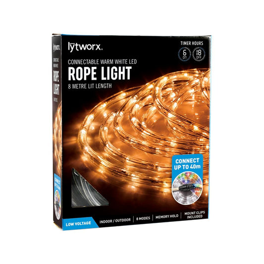 Lytworx 8m Warm White LED Connectable Rope Light PVC Low Voltage
