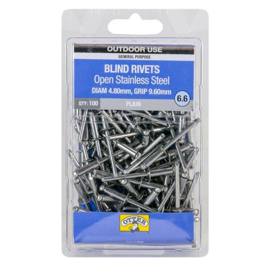 Otter Open Stainless Steel Blind Rivets 8 x 9 6mm 100 Pack Durable - Auzzistore
