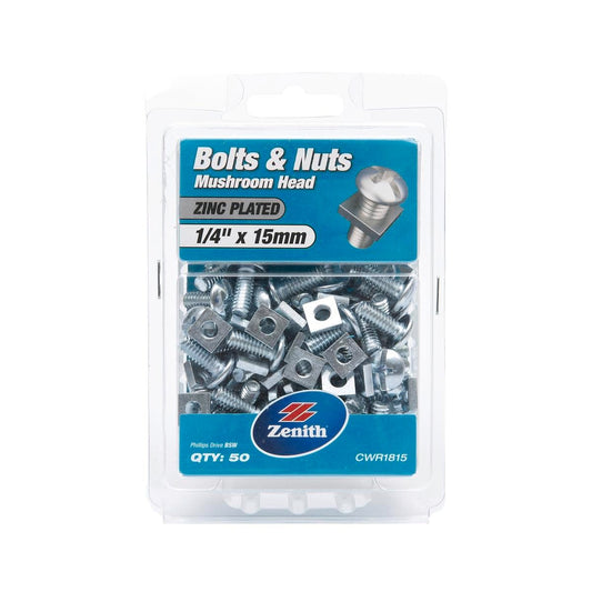 Zenith Mushroom Head Bolts 1/4 x 15mm Zinc Plated 50 Pack - Auzzistore