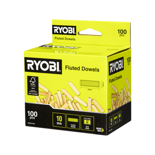 Ryobi 10mm Fluted Dowel - 100 Pack - Kiln-Dried Timber - Strong Joints - Auzzistore