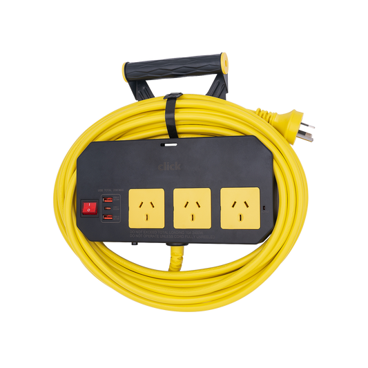 Click 10m Cord Wall Mountable Power Board - 3 Outlet with Hanger - Fast Charging - Auzzistore