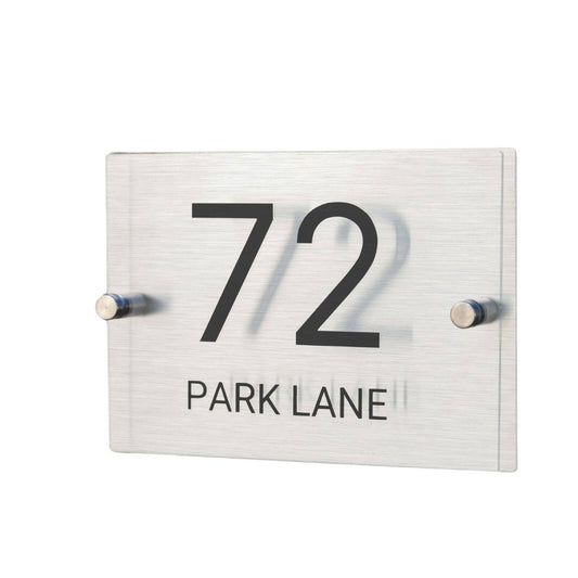 Numero Customisable Address Sign - Modern Acrylic & Stainless Steel - 200mm x 140mm - Personalised & Weatherproof - Auzzistore