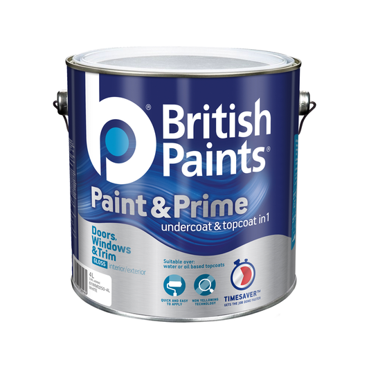 British Paints Paint & Prime - 4L - Gloss White - Non-Yellowing Technology - Auzzistore