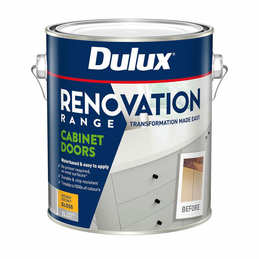 Dulux 2L White Gloss Cabinet Doors - Renovation Range - 139mm x 158mm - Auzzistore
